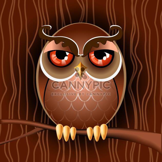 Vector illustration of brown owl with big eyes sitting on branch - vector gratuit #125843 