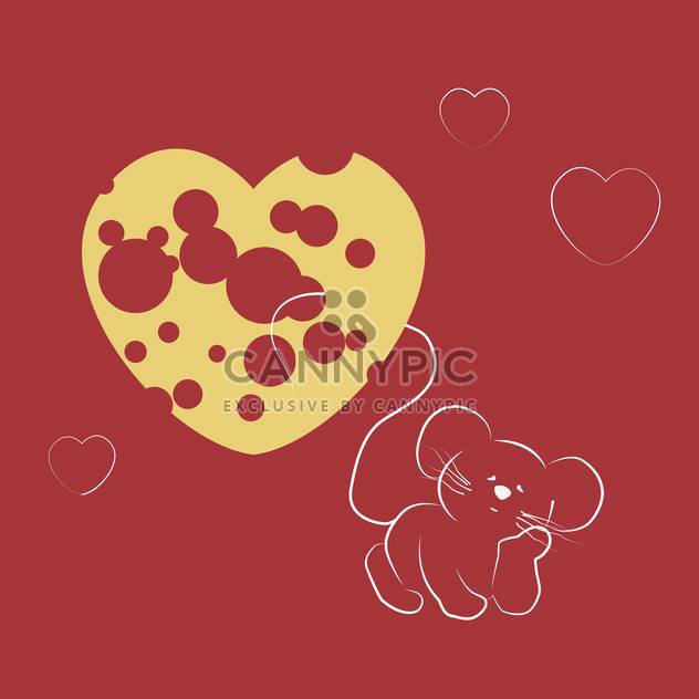 Vector illustration of mouse dreaming about heart shape cheese on red background - Free vector #125853