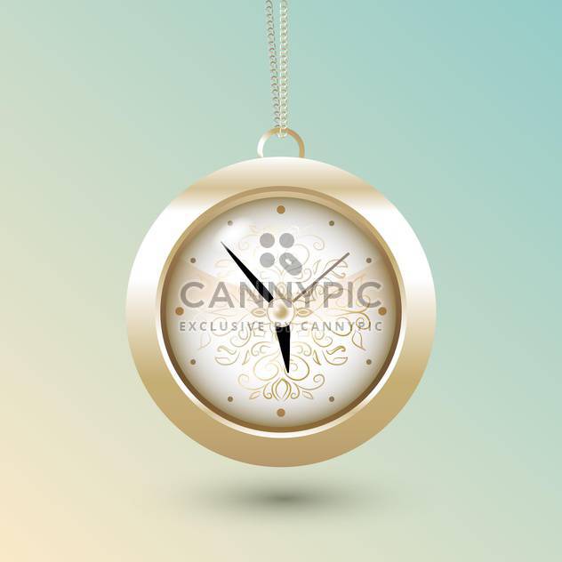pocket watch on gold chain on blue background - vector gratuit #126833 