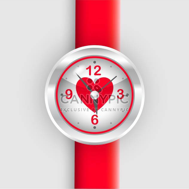 Vector red wrist watch with heart on white background - Free vector #127003