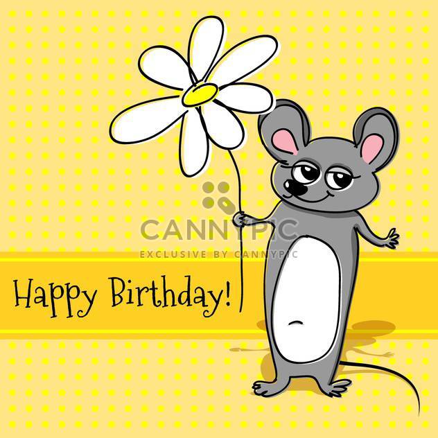 Vector greeting card with mouse holding white flower for birthday - vector gratuit #127113 
