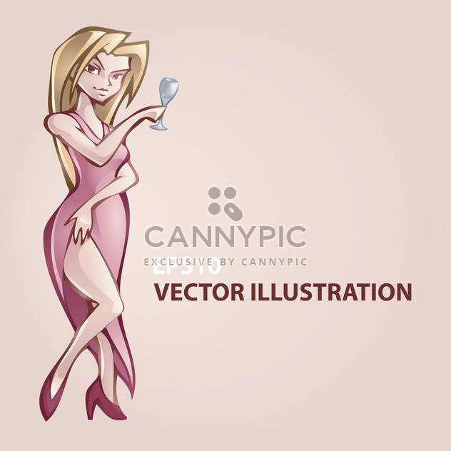 Vector illustration of beautiful woman with glass in hand on pink background - vector gratuit #127123 