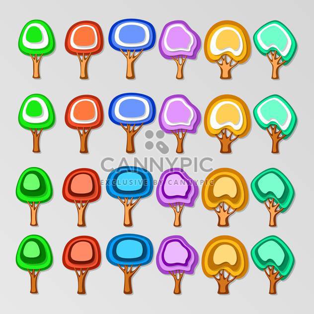 vector icon set of colorful trees on grey background - Free vector #127443