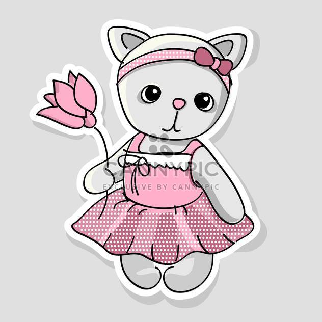Vector illustration of cute kitten with flowers in hand on grey background - Free vector #127613
