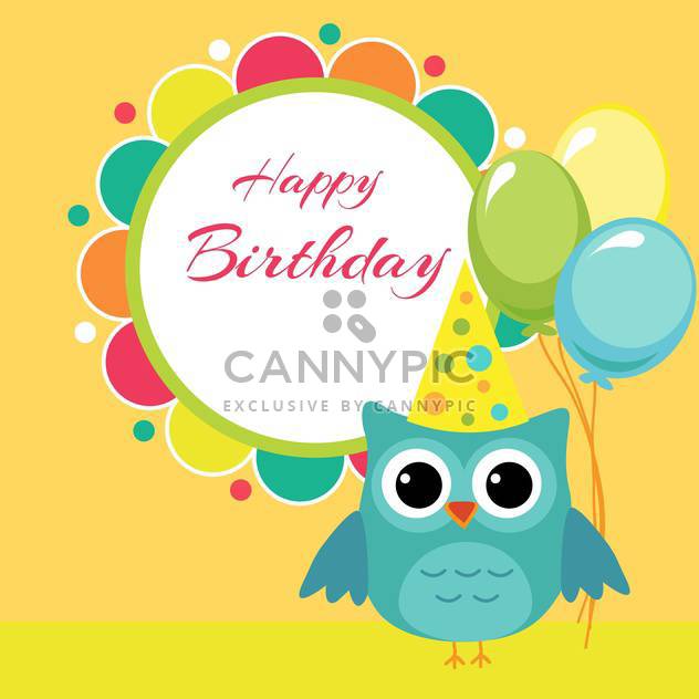 Vector birthday party card with owl and balloons - vector gratuit #127623 