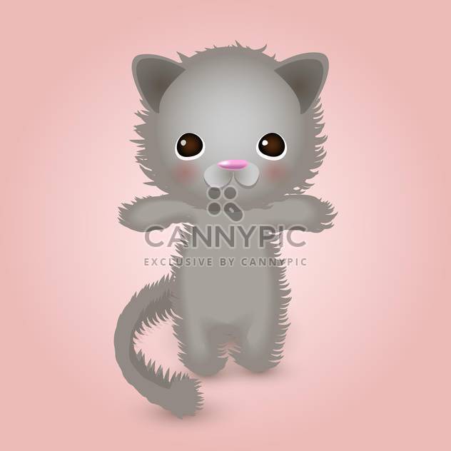 cute grey color kitty on pink background - vector gratuit #127703 