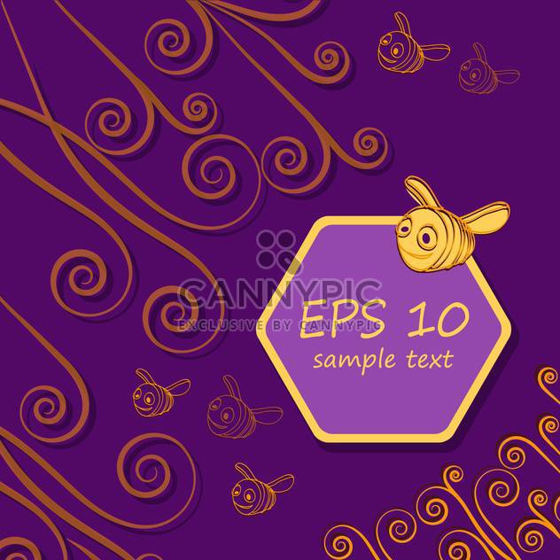cute bees and honeycombs on purple background with text place - vector gratuit #127973 