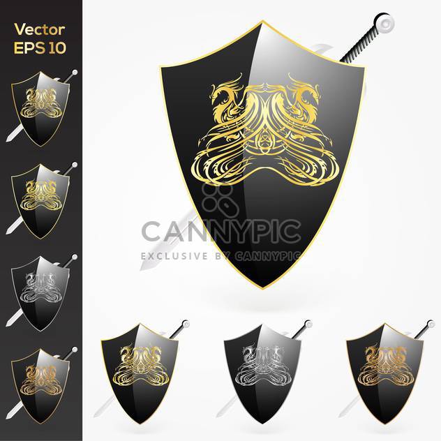 Vector set of sword an shield with coat of arms - Free vector #128913