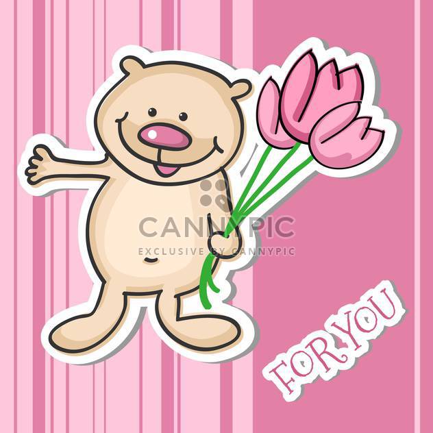 Vector illustration of cute little Teddy bear with a bouquet of flowers - vector gratuit #128933 