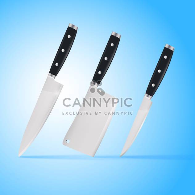 Kitchen carving knives set on blue background - vector #129183 gratis