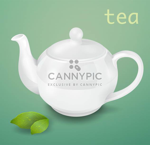 Vector illustration of white teapot on green background - vector gratuit #129333 