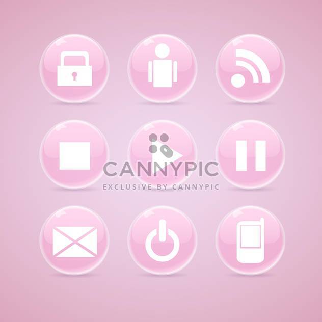 Vector set of pink glossy media buttons on pink background - vector gratuit #129783 
