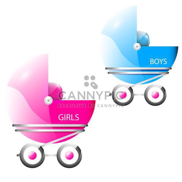 Vector illustration of pink and blue baby strollers isolated on white background - Free vector #129813