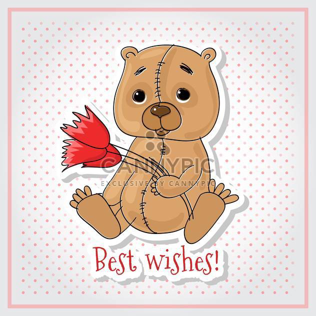 Vector greeting card with bear, flowers and Best Wishes inscription - vector gratuit #129903 