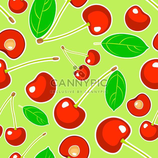 Vector green seamless background with cherries and leaves pattern - Free vector #129913