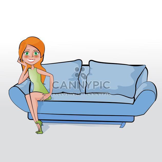 Vector illustration of woman sitting on blue sofa - vector gratuit #130193 
