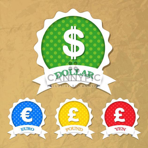 Set of vector labels with symbols of dollar,euro,pound,yen - Free vector #132233