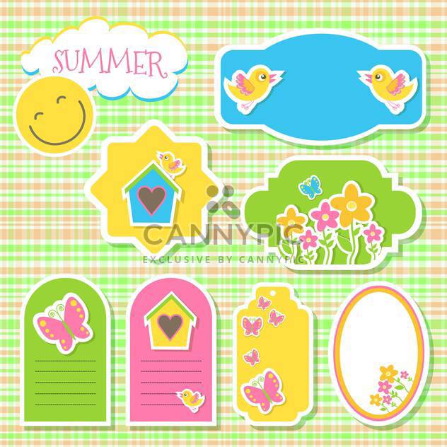 birds and flowers summer stickers - vector gratuit #132853 
