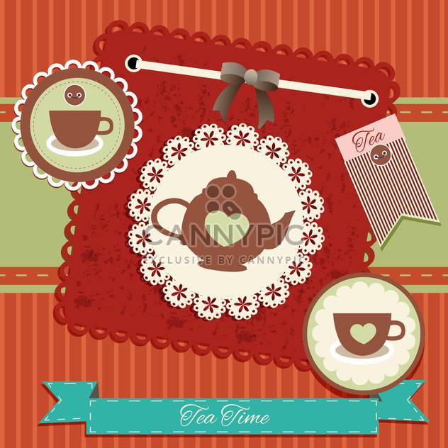 vintage tea party invitation card - vector gratuit #134243 