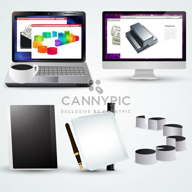 business office accessories with laptop and diagram - Free vector #134963