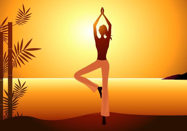 Free Vector Woman Practices Yoga On Sunset - Free vector #149193
