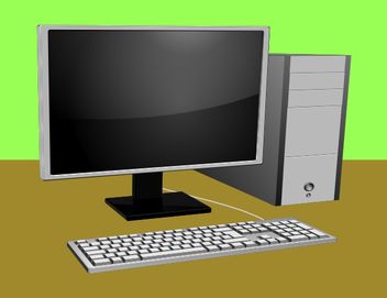 Computer with monitor and keyboard - vector gratuit #153523 