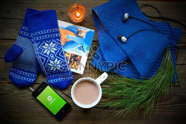 Book and coffee, music and Clashot, scarf and mittens - image gratuit #182793 