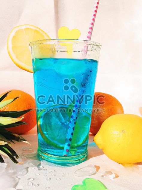 Glass of blue fruit cocktail - Free image #184223