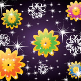 Stars & Flowers In Dark Background Free Vector - бесплатный vector #214813