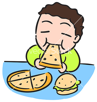 Free cartoon boy is eating pizza isolated stock vector - бесплатный vector #216463