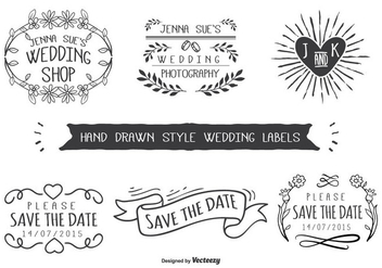 Hand Drawn Style Wedding Labels - Free vector #273293