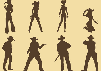 Cowgirls And Cowboy Silhouettes - Free vector #274343
