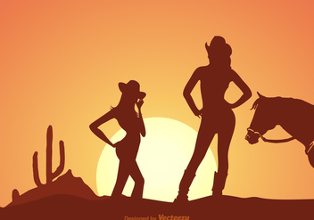 Free Cowgirls Silhouette At Sunset Vector - vector gratuit #275273 