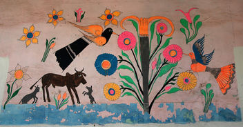 Antique Mexican painting, Tree of Nectar, Hotel Belmar, Mazatlan, Sinaloa, Mexico - бесплатный image #281203