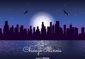 Chicago Night Skyline Illustration - бесплатный vector #302453