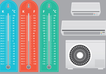 Air Conditioner With Thermometer Vectors - Free vector #303623
