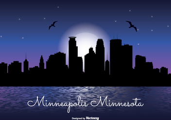 Minneapolis Night Skyline Illustration - бесплатный vector #327003