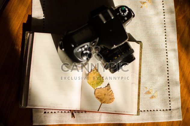 Nikon f60 with book and autumn yellow leaves - image #330393 gratis