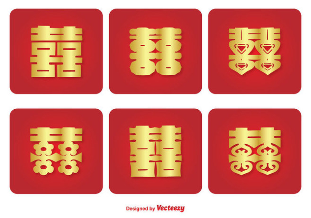 Chinese Double Happiness Symbol Icon Set - vector gratuit #338723 