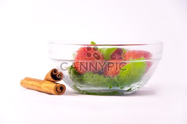 Fresh strawberry with mint and cinnamon on white background - бесплатный image #342513