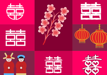 Double Happiness Elements China Illustrations - Free vector #343443
