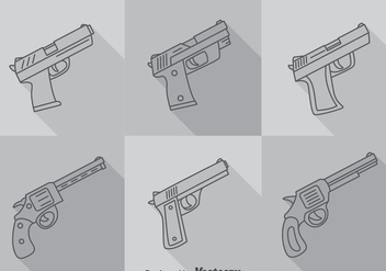 Hand Gun Long Shadow Icons Vector - vector gratuit #353323 