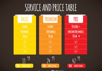 Simple Colorful Pricing Table Template Vector - бесплатный vector #353393
