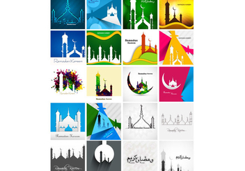 Set Of Colorful Ramadan Kareem Card - vector gratuit #354653 