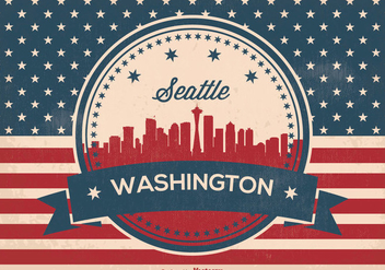 Retro Seattle Washington Skyline Illusrtation - vector gratuit #362123 