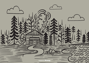 Hand Drawn Forest Cabin Vector - vector gratuit #373003 