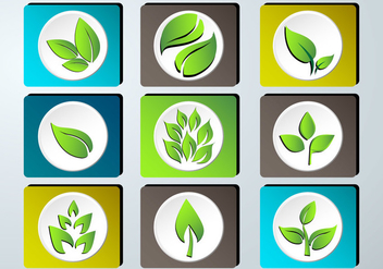Set of green leaves design icon set - Free vector #373413