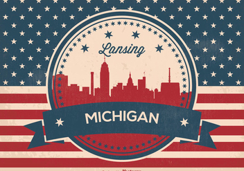 Landsing Michigan Retro Skyline Illustration - бесплатный vector #374223