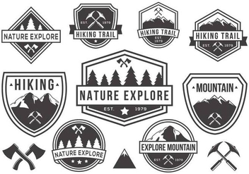 Free Mountain and Nature Badges Vector Black and White - Kostenloses vector #378033