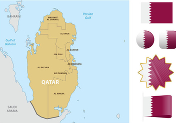 Qatar Map And Flags - vector gratuit #391903 